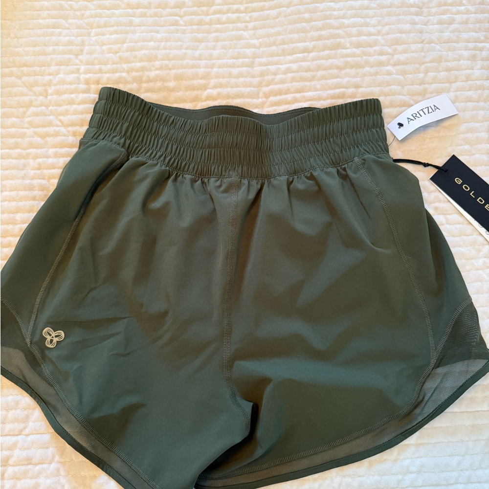 Aritzia Golden Legacy High Rise Dark Green Athletic Shorts - Picture 3 of 3
